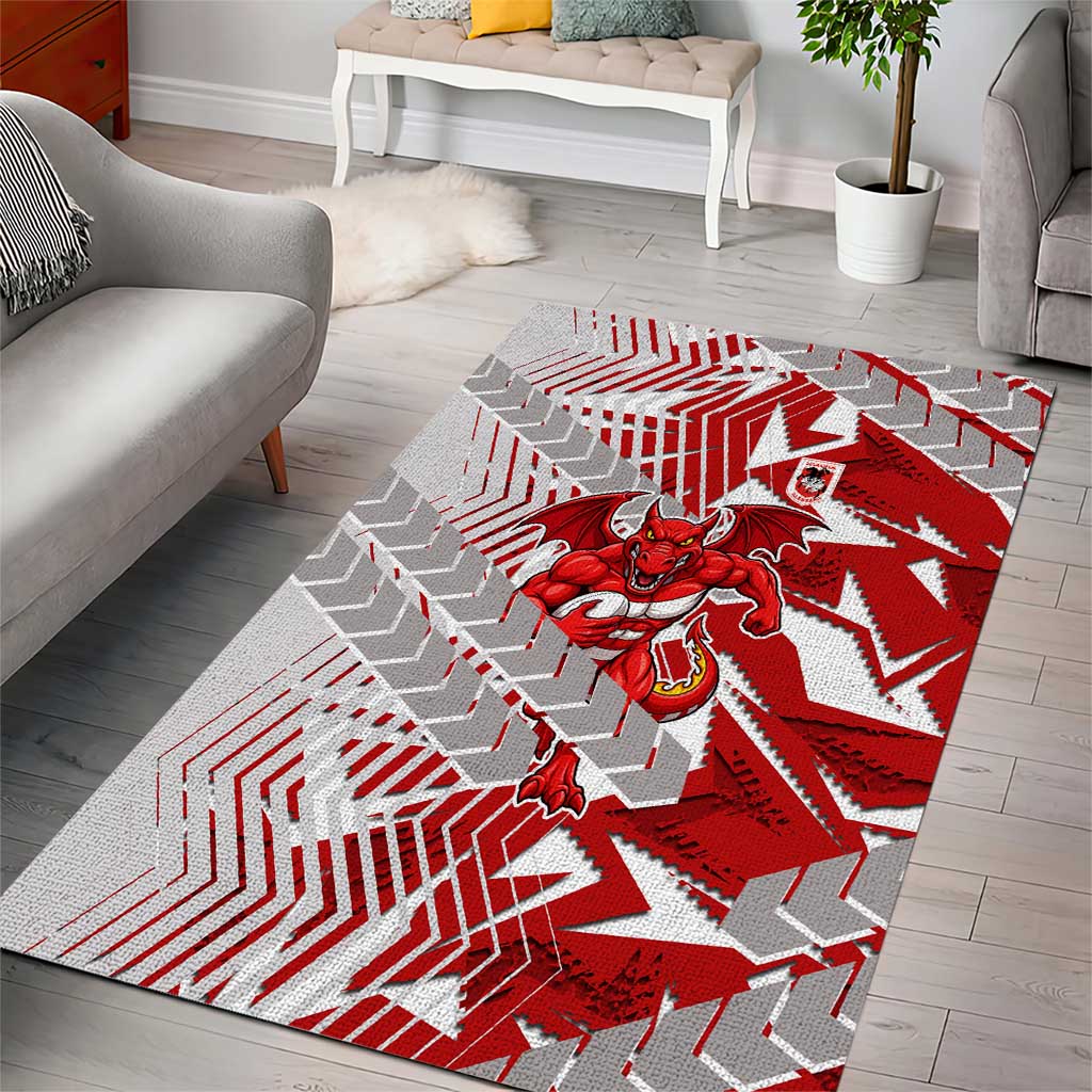 St George Illawarra Dragons Rugby Area Rug Fierce Mascot Geometric Tribal Art