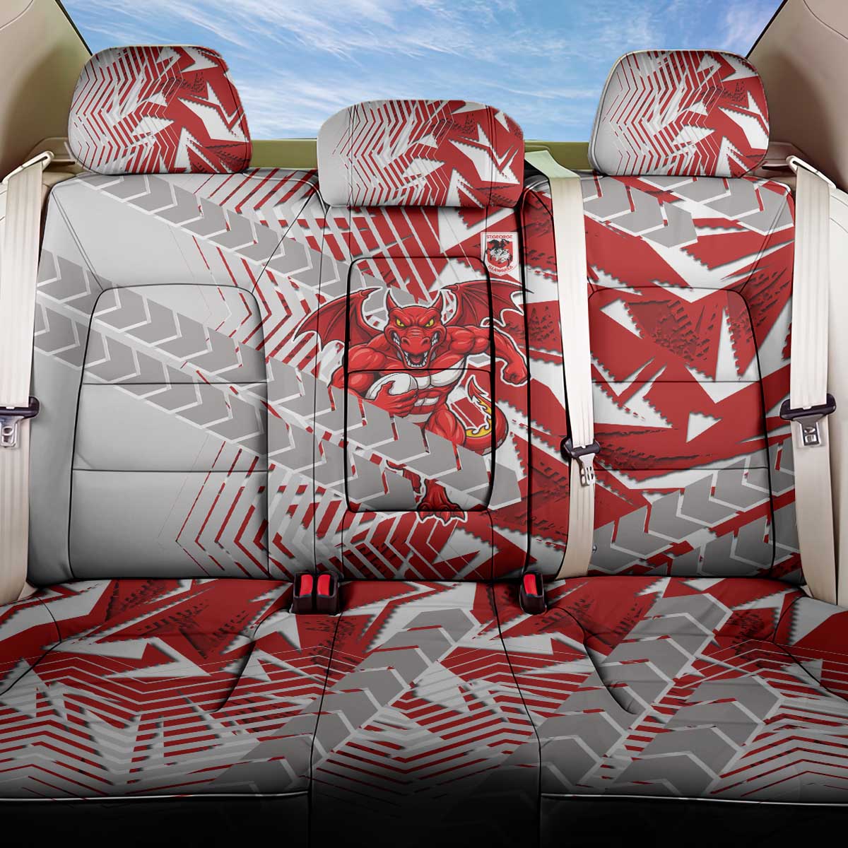 St George Illawarra Dragons Rugby Back Car Seat Cover Fierce Mascot Geometric Tribal Art