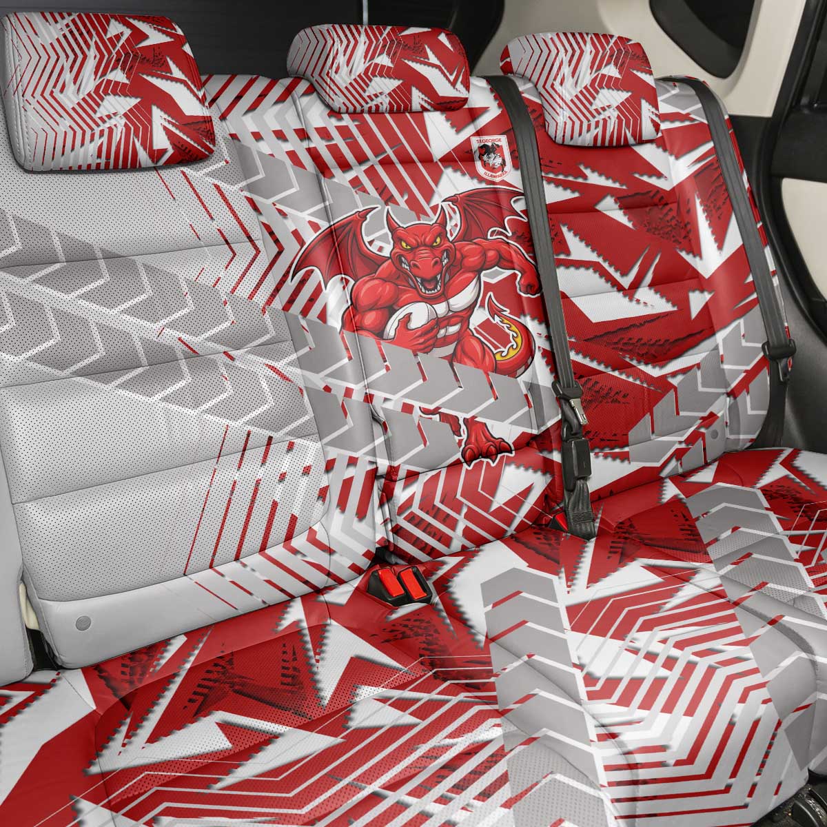 St George Illawarra Dragons Rugby Back Car Seat Cover Fierce Mascot Geometric Tribal Art