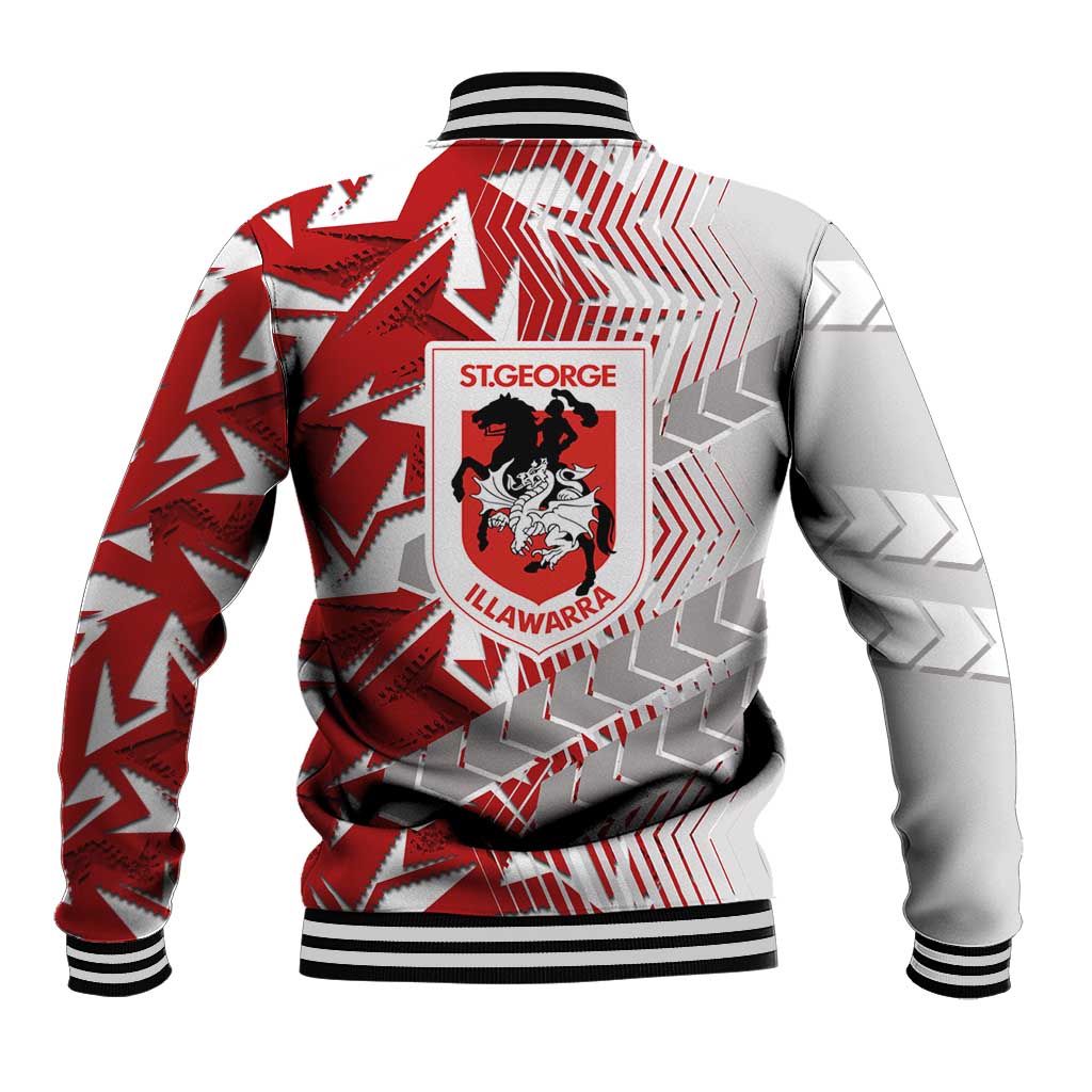 St George Illawarra Dragons Rugby Baseball Jacket Fierce Mascot Geometric Tribal Art