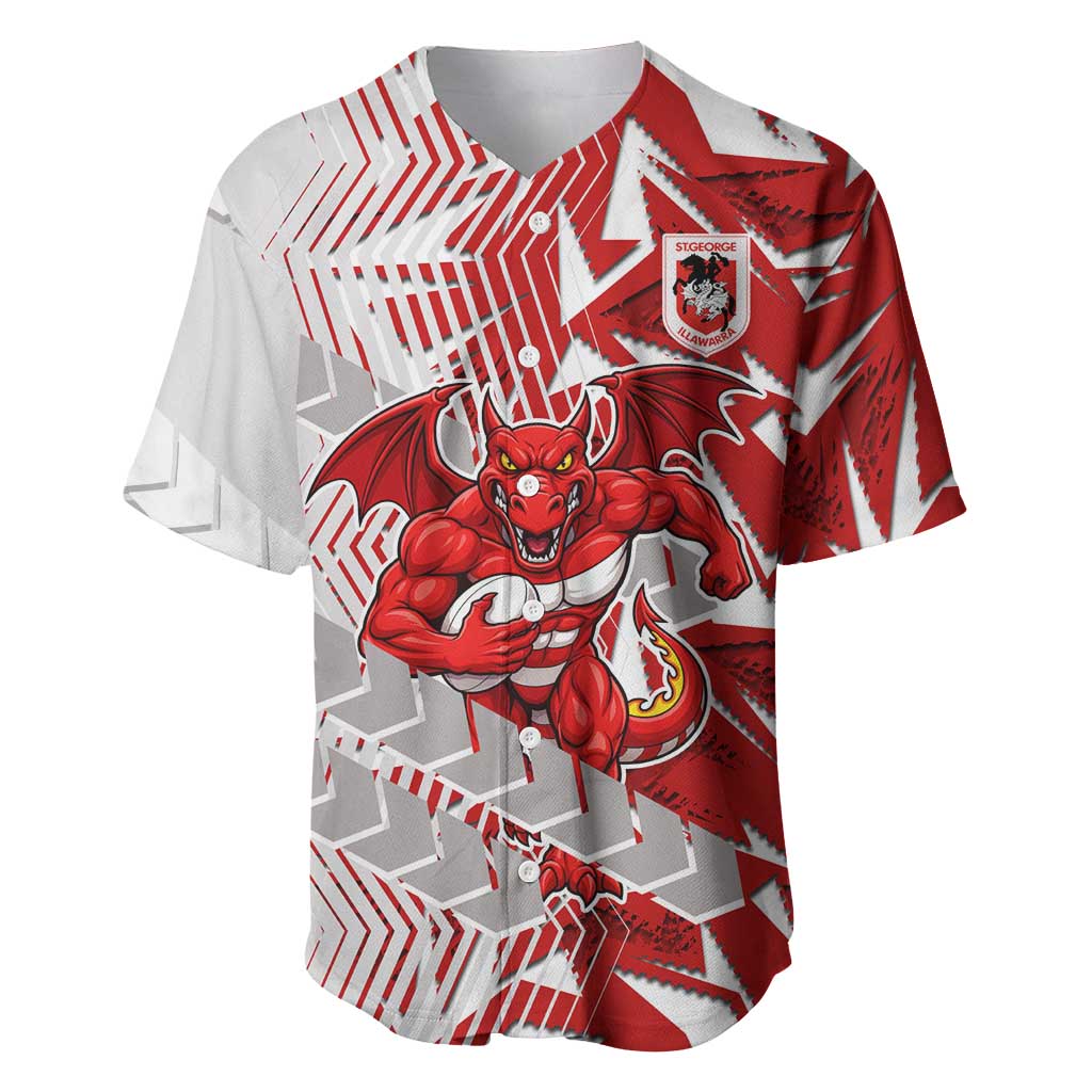 St George Illawarra Dragons Rugby Baseball Jersey Fierce Mascot Geometric Tribal Art