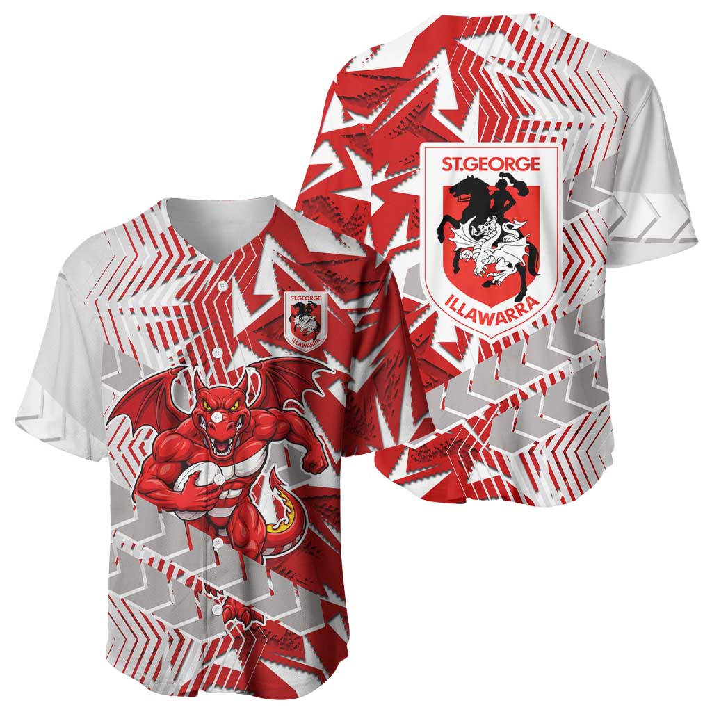 St George Illawarra Dragons Rugby Baseball Jersey Fierce Mascot Geometric Tribal Art
