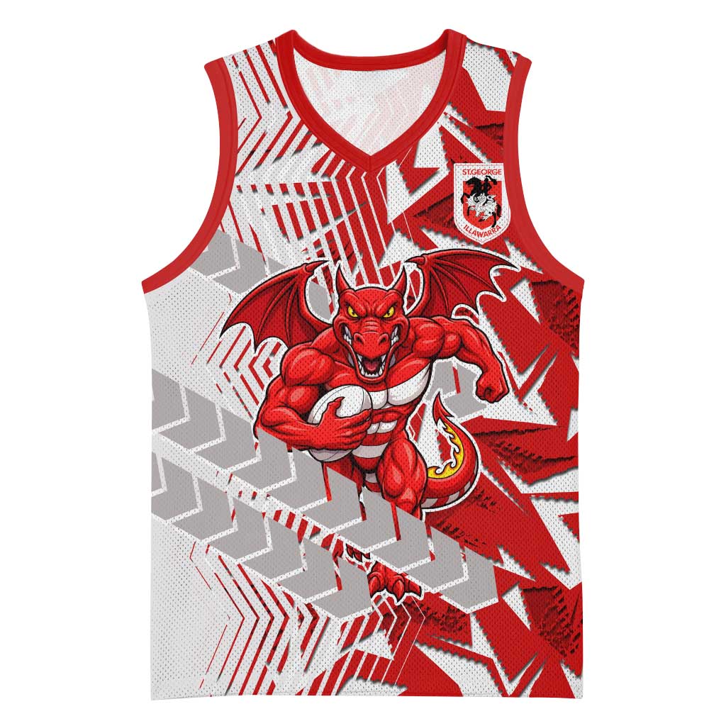 St George Illawarra Dragons Rugby Basketball Jersey Fierce Mascot Geometric Tribal Art