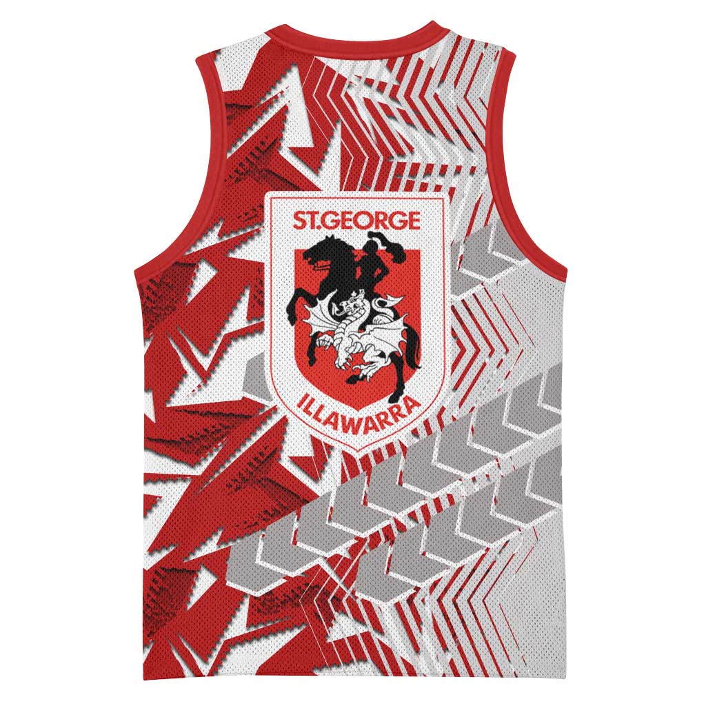 St George Illawarra Dragons Rugby Basketball Jersey Fierce Mascot Geometric Tribal Art