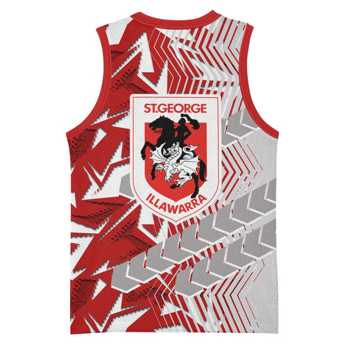 St George Illawarra Dragons Rugby Basketball Jersey Fierce Mascot Geometric Tribal Art