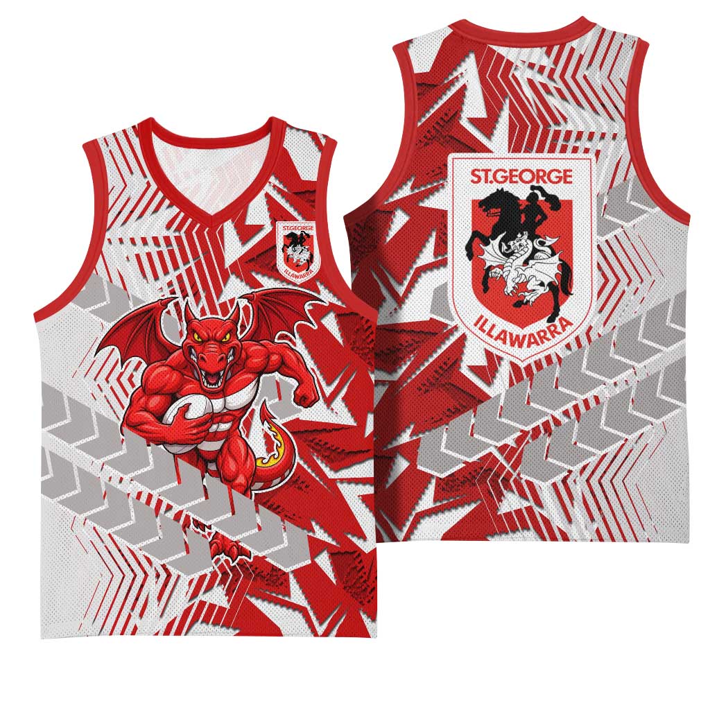 St George Illawarra Dragons Rugby Basketball Jersey Fierce Mascot Geometric Tribal Art