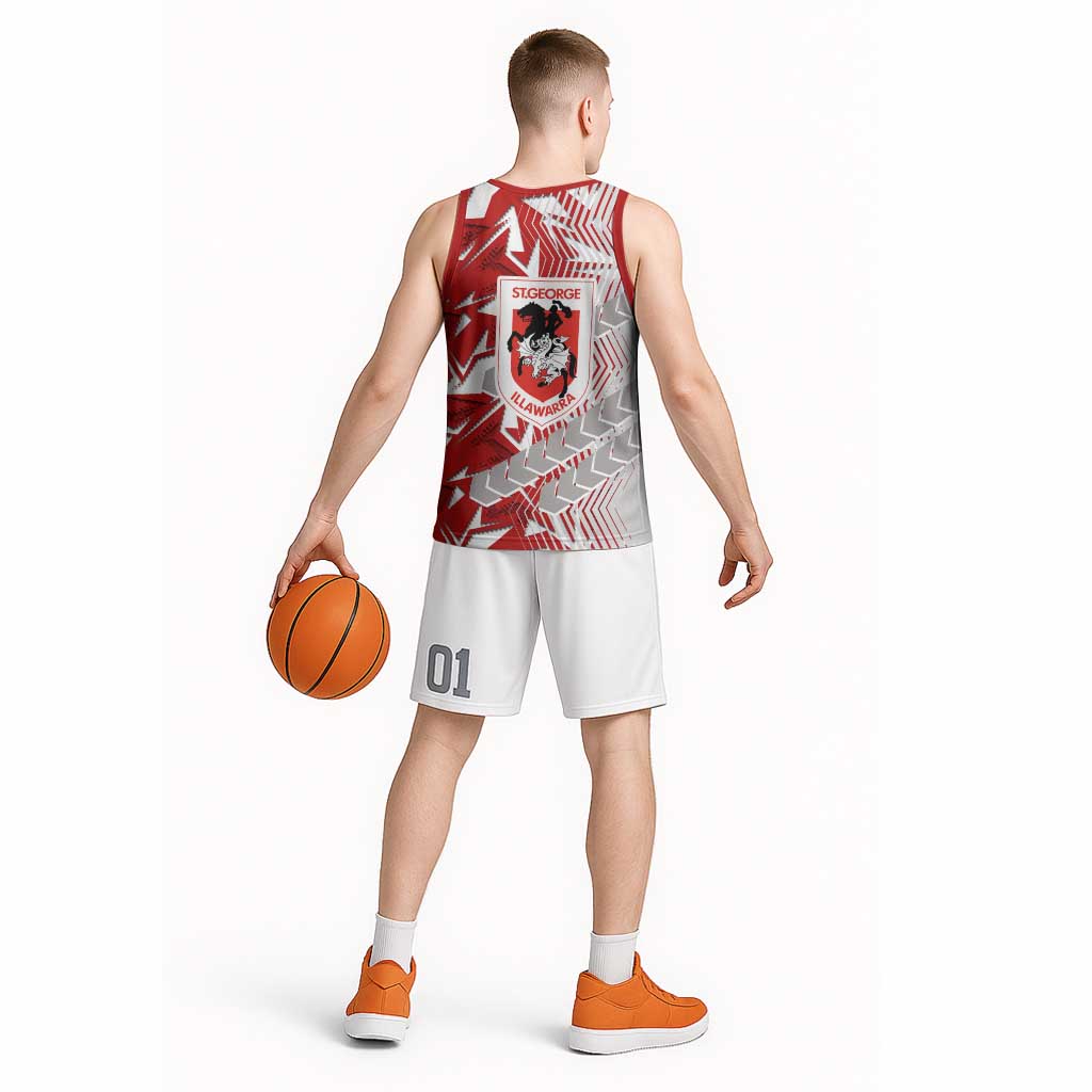 St George Illawarra Dragons Rugby Basketball Jersey Fierce Mascot Geometric Tribal Art
