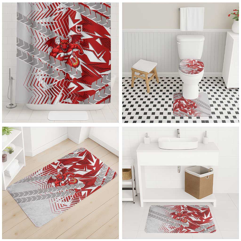 St George Illawarra Dragons Rugby Bathroom Set Fierce Mascot Geometric Tribal Art