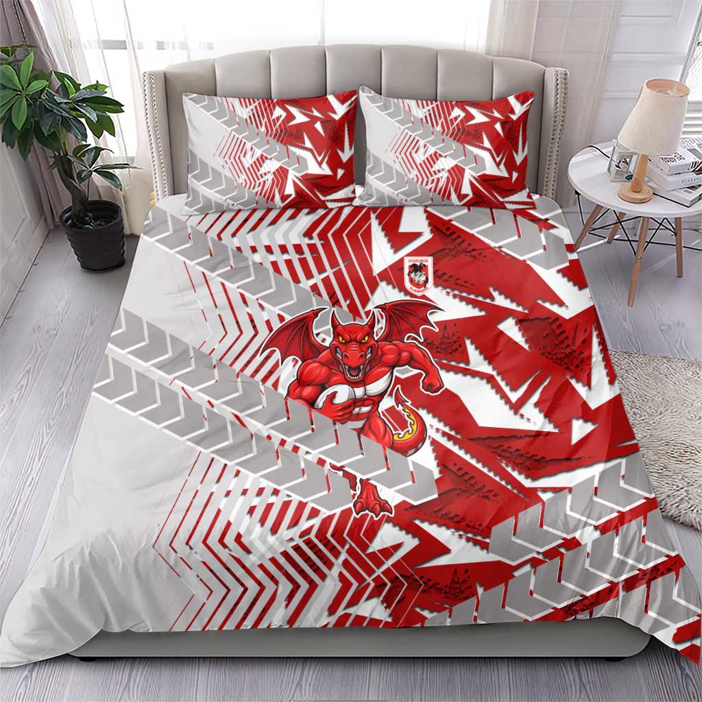 St George Illawarra Dragons Rugby Bedding Set Fierce Mascot Geometric Tribal Art