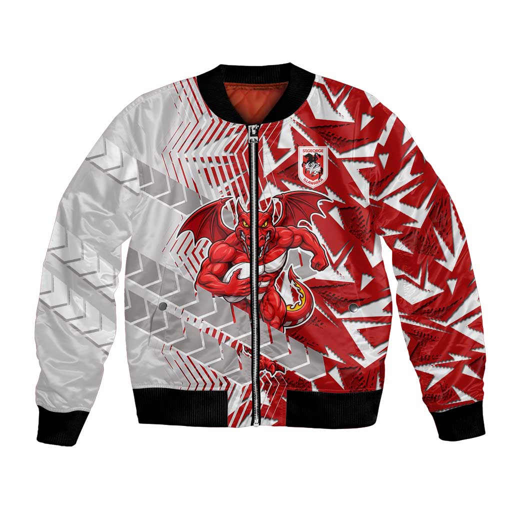 St George Illawarra Dragons Rugby Bomber Jacket Fierce Mascot Geometric Tribal Art