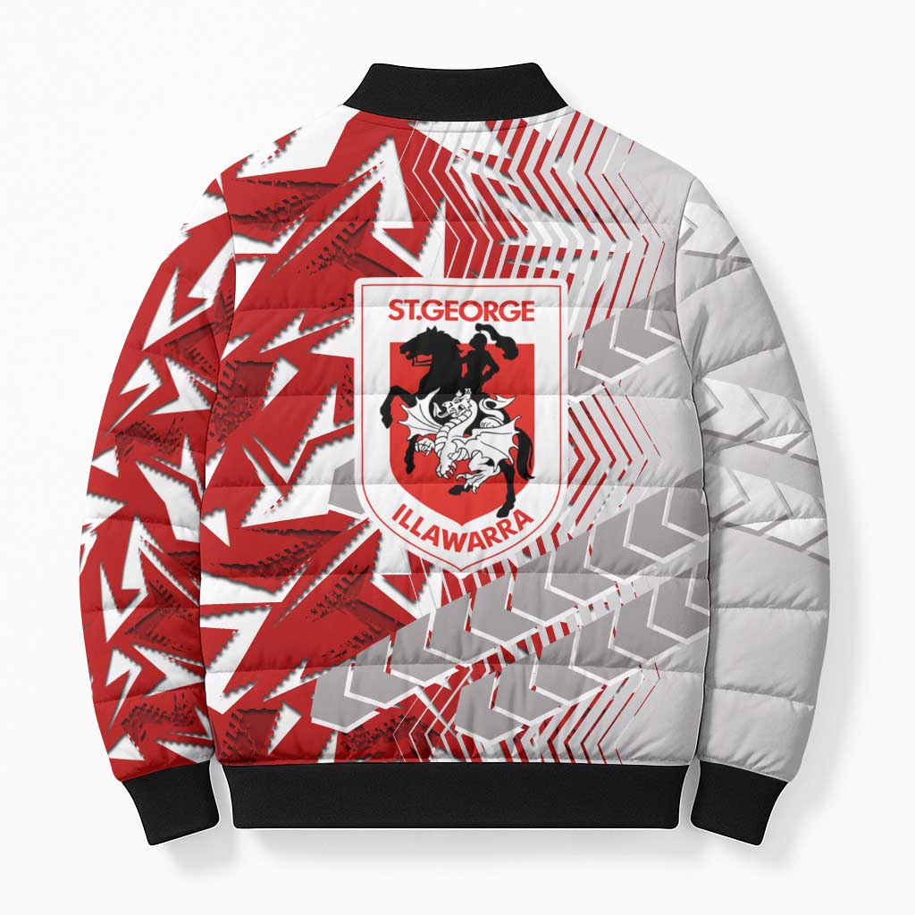 St George Illawarra Dragons Rugby Bomber Puffer Jacket Fierce Mascot Geometric Tribal Art