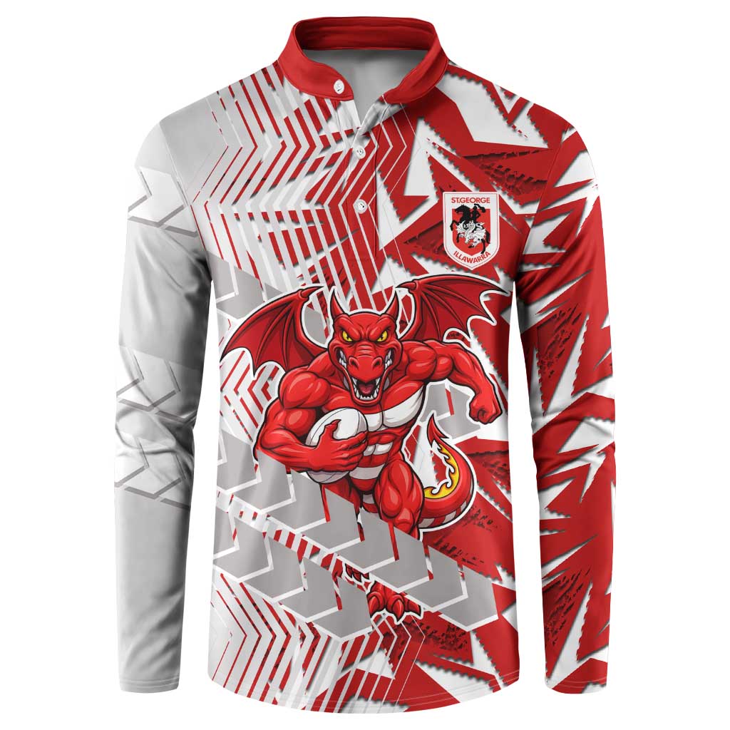 St George Illawarra Dragons Rugby Button Sweatshirt Fierce Mascot Geometric Tribal Art