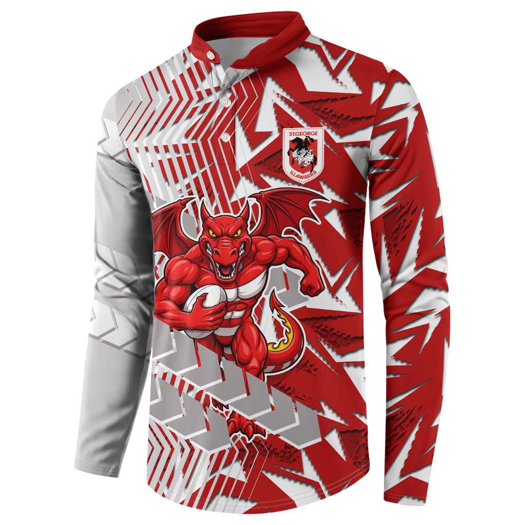 St George Illawarra Dragons Rugby Button Sweatshirt Fierce Mascot Geometric Tribal Art