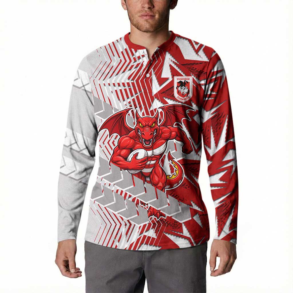 St George Illawarra Dragons Rugby Button Sweatshirt Fierce Mascot Geometric Tribal Art