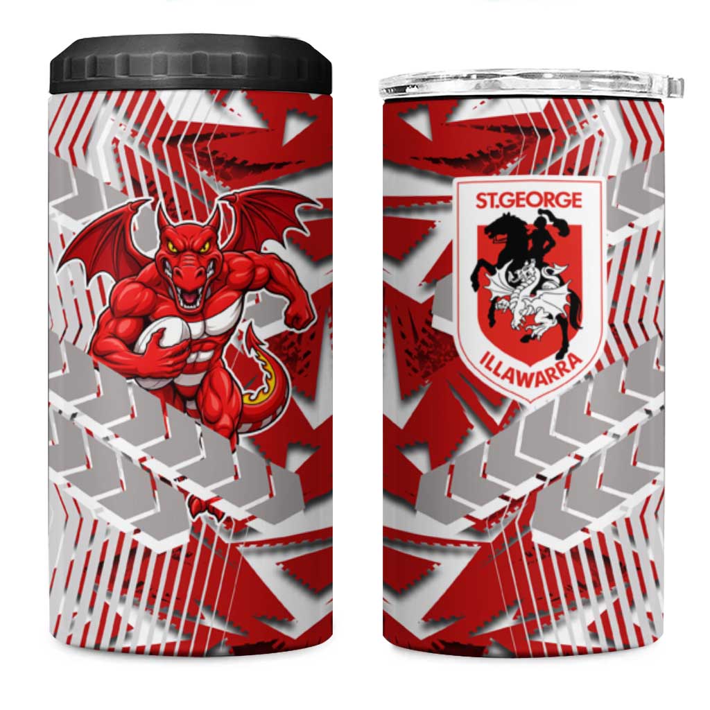 St George Illawarra Dragons Rugby 4 in 1 Can Cooler Tumbler Fierce Mascot Geometric Tribal Art