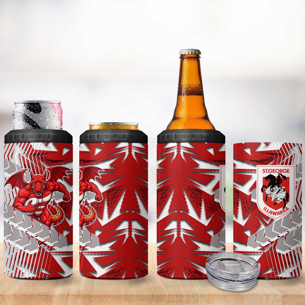 St George Illawarra Dragons Rugby 4 in 1 Can Cooler Tumbler Fierce Mascot Geometric Tribal Art