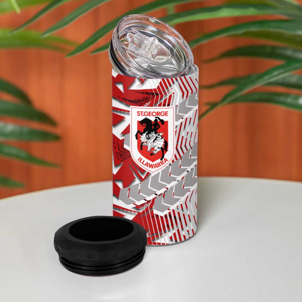 St George Illawarra Dragons Rugby 4 in 1 Can Cooler Tumbler Fierce Mascot Geometric Tribal Art