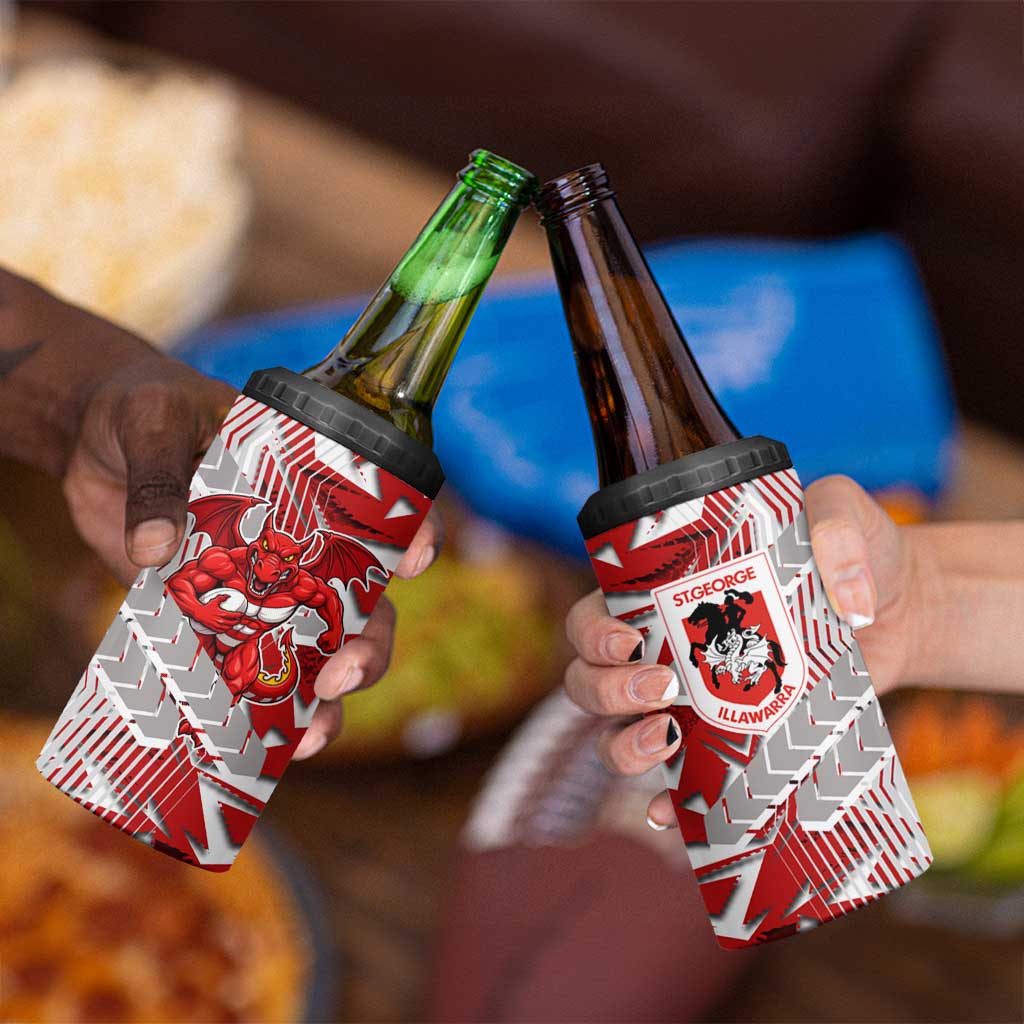 St George Illawarra Dragons Rugby 4 in 1 Can Cooler Tumbler Fierce Mascot Geometric Tribal Art