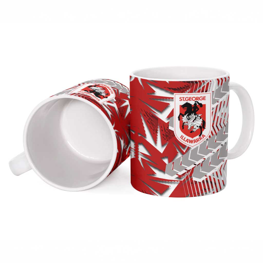 St George Illawarra Dragons Rugby Ceramic Mug Fierce Mascot Geometric Tribal Art