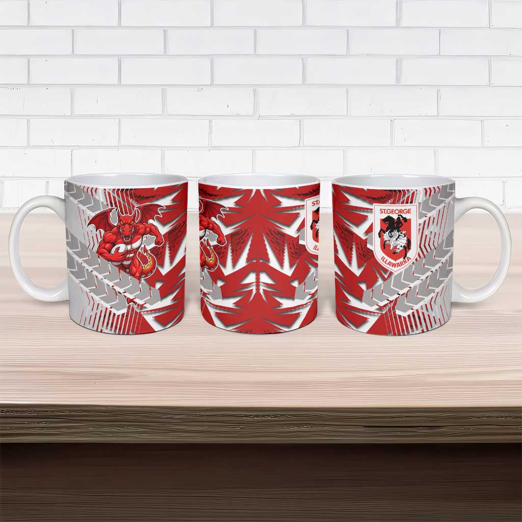 St George Illawarra Dragons Rugby Ceramic Mug Fierce Mascot Geometric Tribal Art
