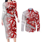 St George Illawarra Dragons Rugby Couples Matching Long Sleeve Bodycon Dress and Long Sleeve Button Shirt Fierce Mascot Geometric Tribal Art