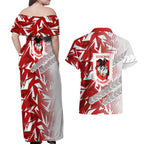 St George Illawarra Dragons Rugby Couples Matching Off Shoulder Maxi Dress and Hawaiian Shirt Fierce Mascot Geometric Tribal Art