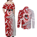 St George Illawarra Dragons Rugby Couples Matching Off Shoulder Maxi Dress and Long Sleeve Button Shirt Fierce Mascot Geometric Tribal Art