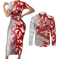 St George Illawarra Dragons Rugby Couples Matching Short Sleeve Bodycon Dress and Long Sleeve Button Shirt Fierce Mascot Geometric Tribal Art