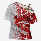 St George Illawarra Dragons Rugby Cross Shoulder Shirt Fierce Mascot Geometric Tribal Art