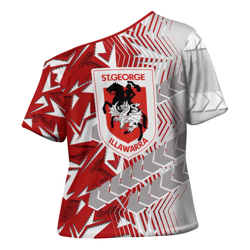 St George Illawarra Dragons Rugby Cross Shoulder Shirt Fierce Mascot Geometric Tribal Art