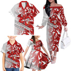 St George Illawarra Dragons Rugby Family Matching Off The Shoulder Long Sleeve Dress and Hawaiian Shirt Fierce Mascot Geometric Tribal Art