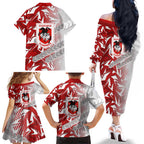 St George Illawarra Dragons Rugby Family Matching Off The Shoulder Long Sleeve Dress and Hawaiian Shirt Fierce Mascot Geometric Tribal Art