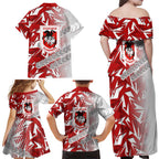 St George Illawarra Dragons Rugby Family Matching Off Shoulder Maxi Dress and Hawaiian Shirt Fierce Mascot Geometric Tribal Art