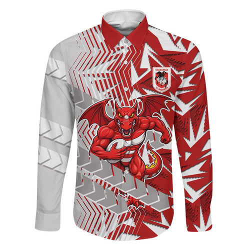 St George Illawarra Dragons Rugby Family Matching Off Shoulder Maxi Dress and Hawaiian Shirt Fierce Mascot Geometric Tribal Art