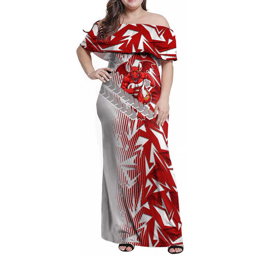 St George Illawarra Dragons Rugby Family Matching Off Shoulder Maxi Dress and Hawaiian Shirt Fierce Mascot Geometric Tribal Art