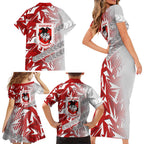 St George Illawarra Dragons Rugby Family Matching Short Sleeve Bodycon Dress and Hawaiian Shirt Fierce Mascot Geometric Tribal Art