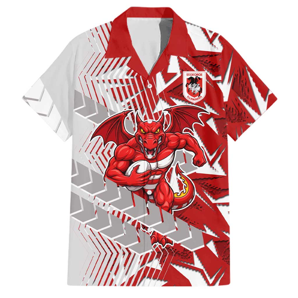 St George Illawarra Dragons Rugby Family Matching Summer Maxi Dress and Hawaiian Shirt Fierce Mascot Geometric Tribal Art