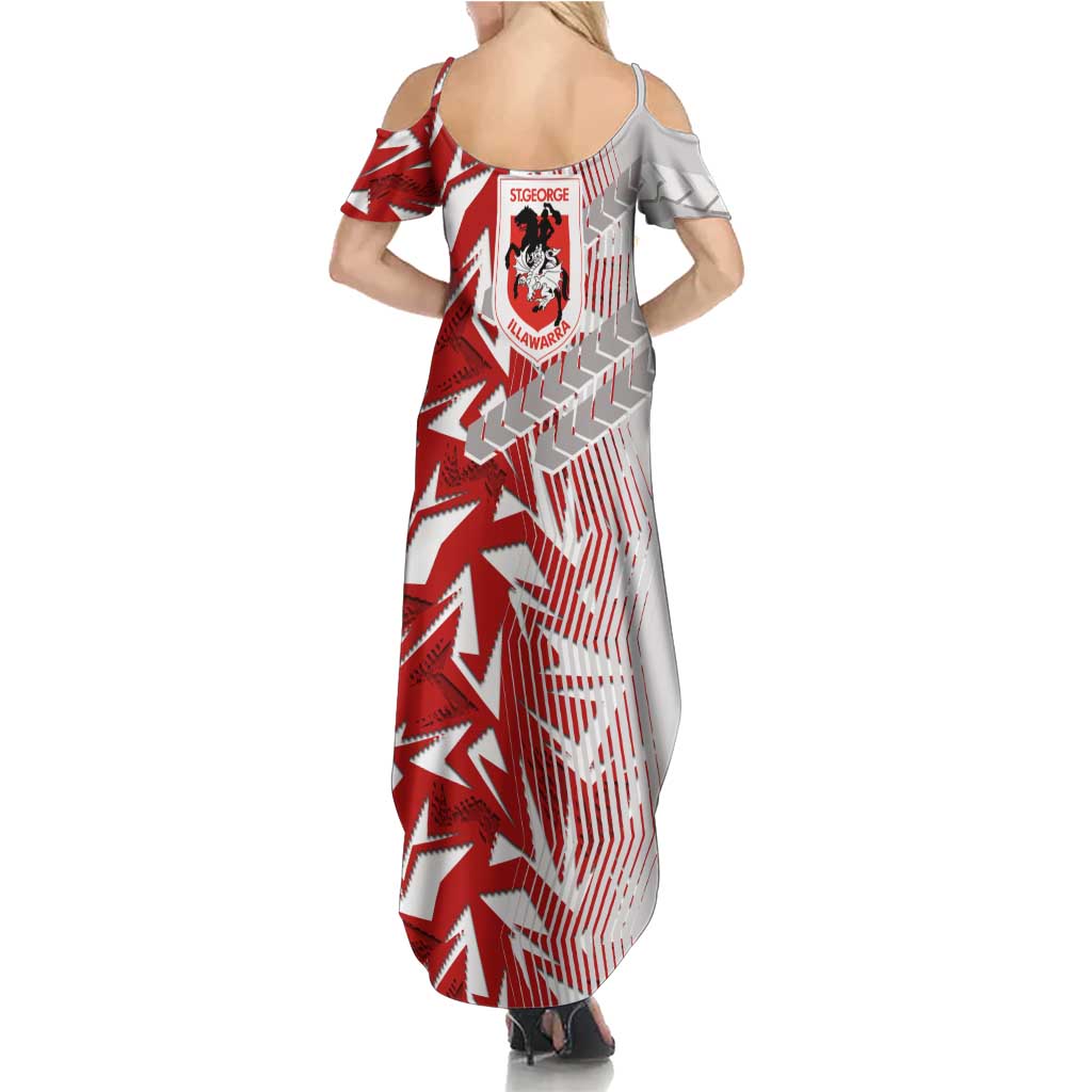 St George Illawarra Dragons Rugby Family Matching Summer Maxi Dress and Hawaiian Shirt Fierce Mascot Geometric Tribal Art