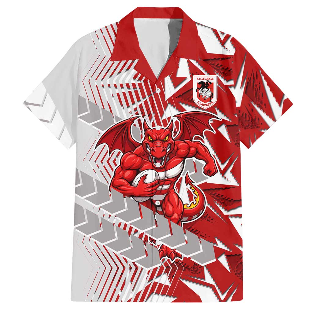 St George Illawarra Dragons Rugby Hawaiian Shirt Fierce Mascot Geometric Tribal Art