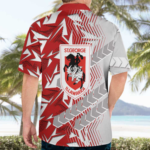 St George Illawarra Dragons Rugby Hawaiian Shirt Fierce Mascot Geometric Tribal Art