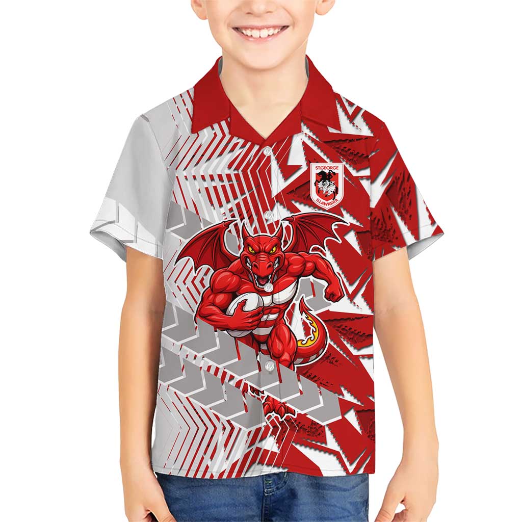 St George Illawarra Dragons Rugby Hawaiian Shirt Fierce Mascot Geometric Tribal Art