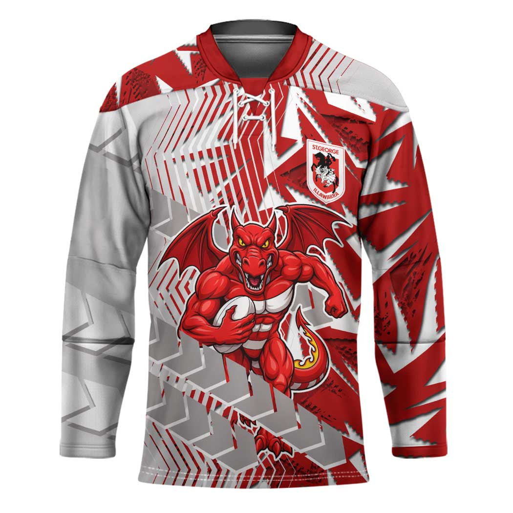 St George Illawarra Dragons Rugby Hockey Jersey Fierce Mascot Geometric Tribal Art