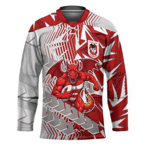St George Illawarra Dragons Rugby Hockey Jersey Fierce Mascot Geometric Tribal Art