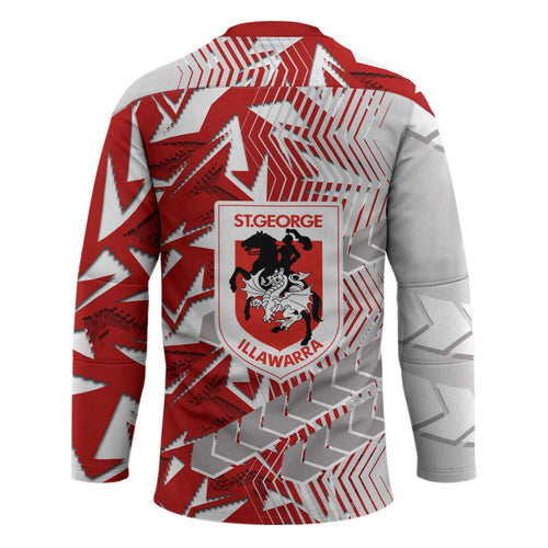 St George Illawarra Dragons Rugby Hockey Jersey Fierce Mascot Geometric Tribal Art