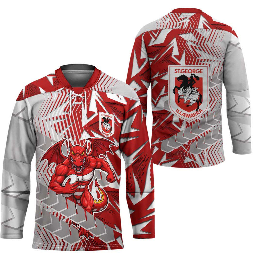 St George Illawarra Dragons Rugby Hockey Jersey Fierce Mascot Geometric Tribal Art