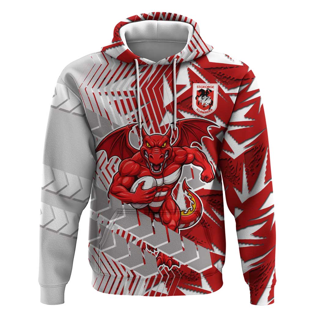 St George Illawarra Dragons Rugby Hoodie Fierce Mascot Geometric Tribal Art