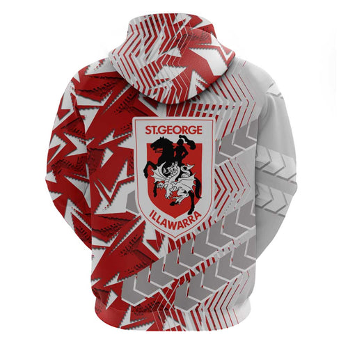 St George Illawarra Dragons Rugby Hoodie Fierce Mascot Geometric Tribal Art