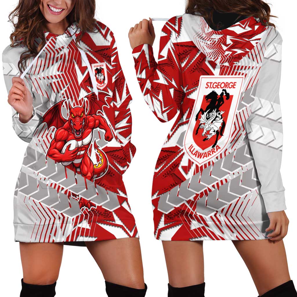 St George Illawarra Dragons Rugby Hoodie Dress Fierce Mascot Geometric Tribal Art