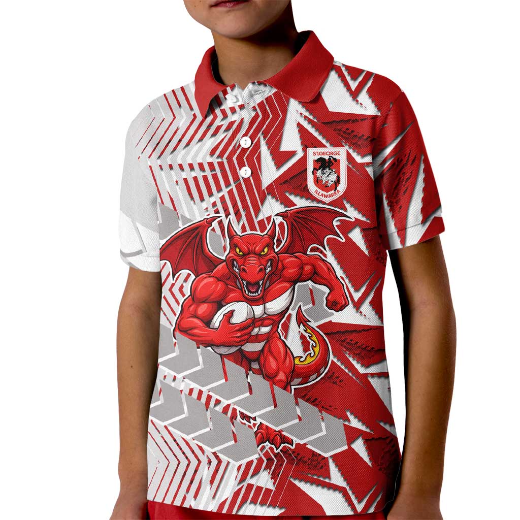 St George Illawarra Dragons Rugby Kid Polo Shirt Fierce Mascot Geometric Tribal Art