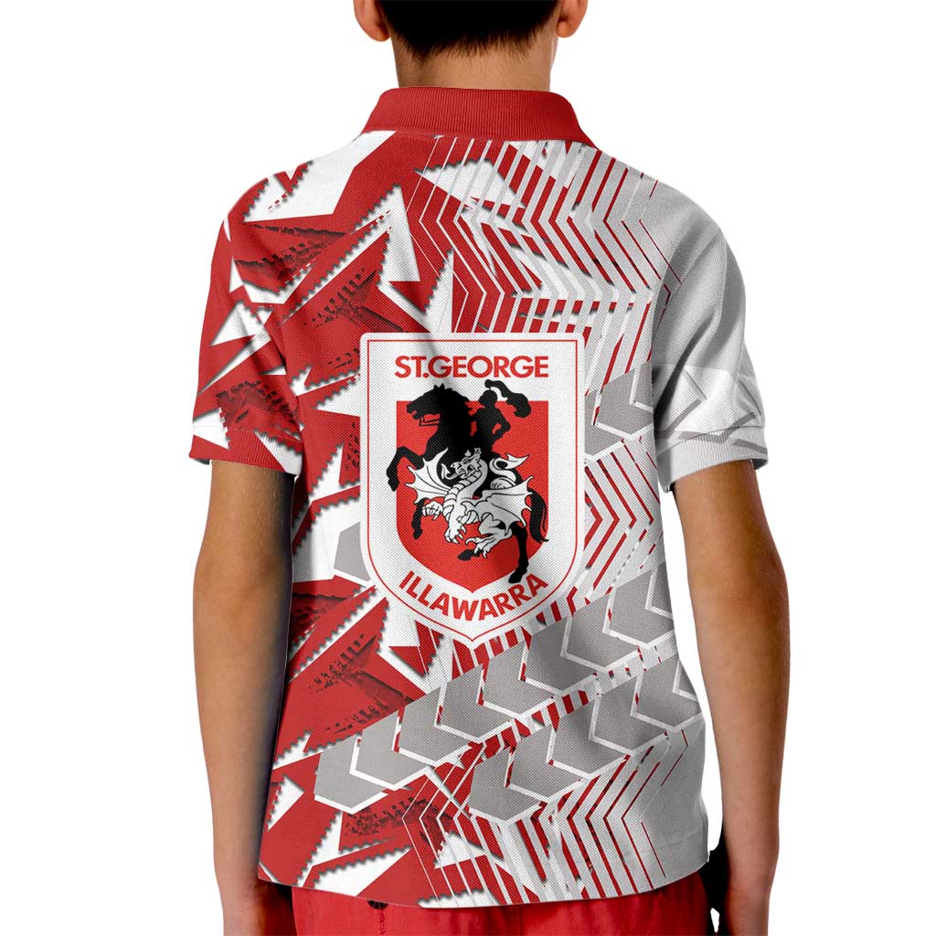 St George Illawarra Dragons Rugby Kid Polo Shirt Fierce Mascot Geometric Tribal Art